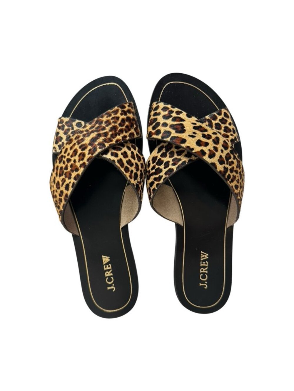 J.Crew Leopard Print Calf Hair Slide Sandals Womens Size 9 chic classic